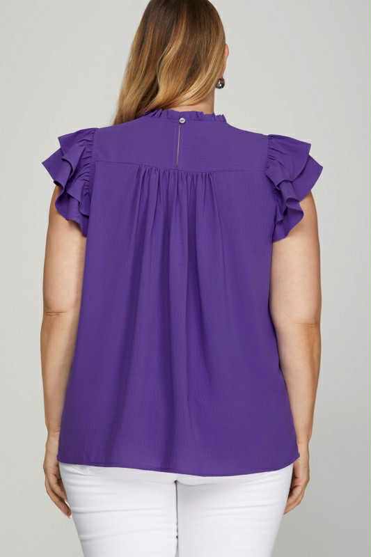 Plus Purple Ruffle Sleeves Top