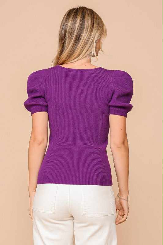 Puff Sleeve Ribbed Sweater Top