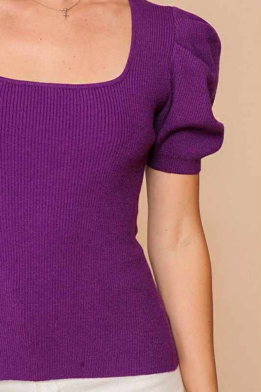 Puff Sleeve Ribbed Sweater Top