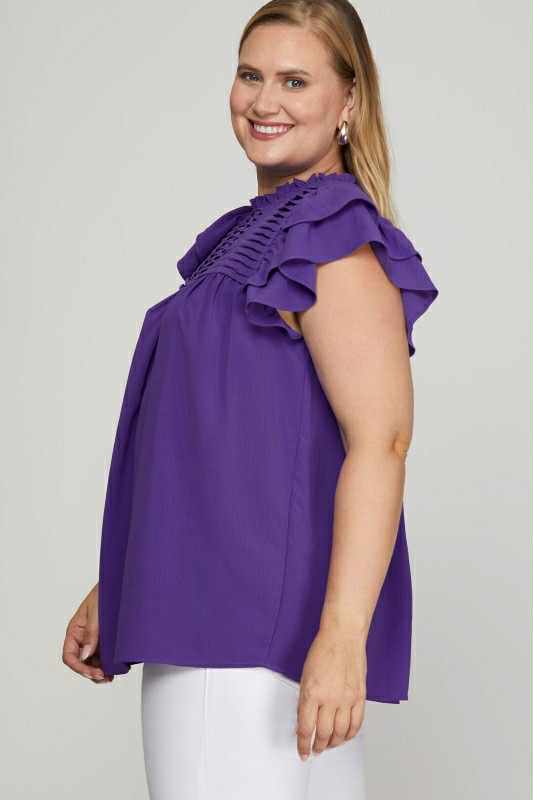 Plus Purple Ruffle Sleeves Top