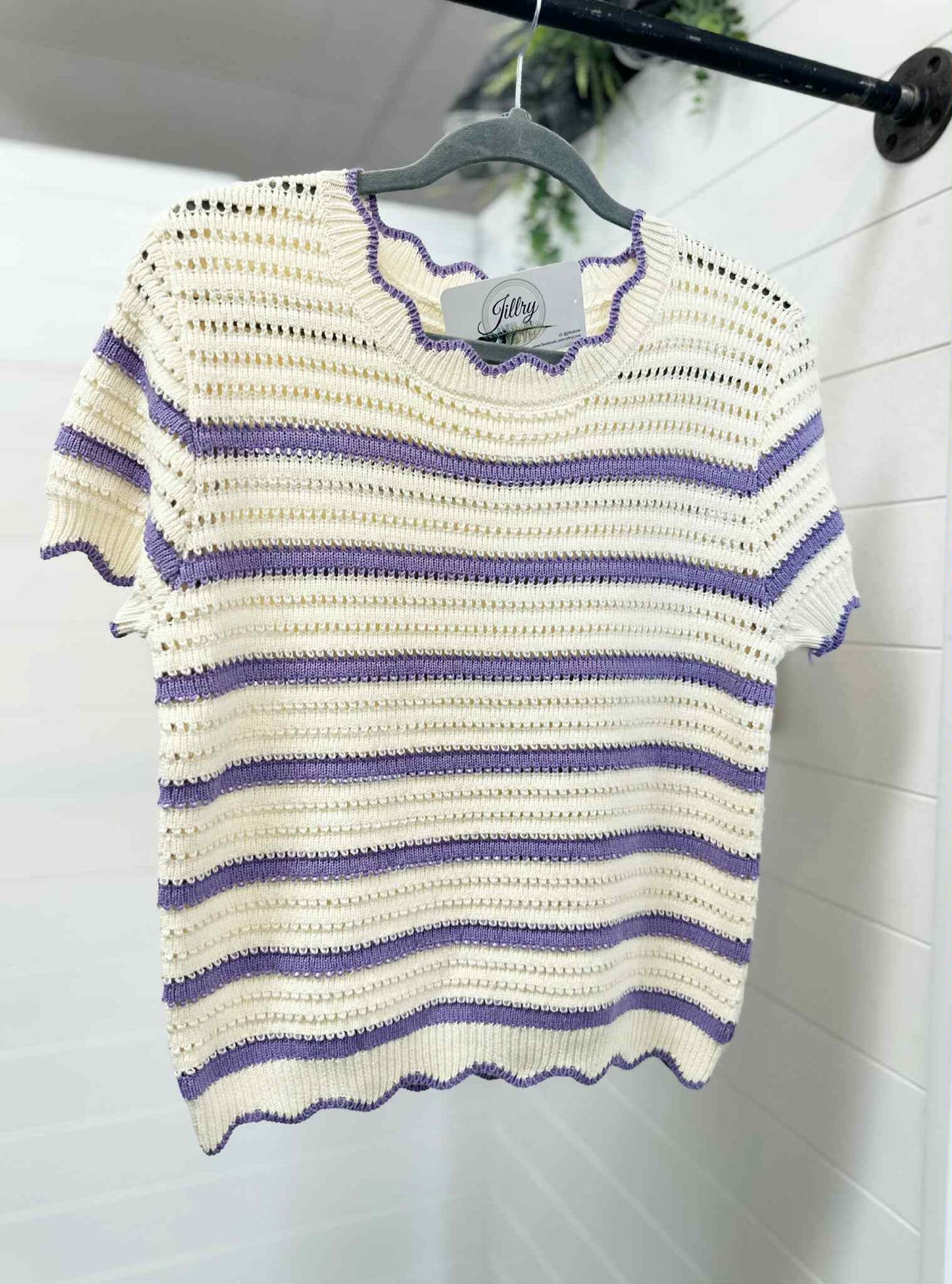 Lavender Striped Woven Knit Top