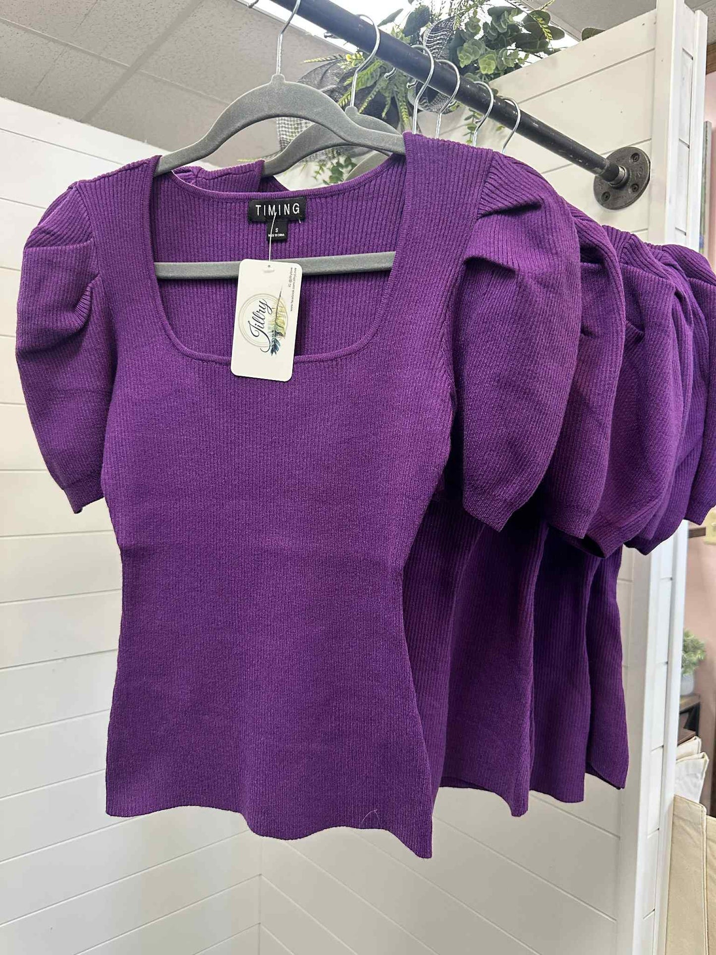Puff Sleeve Ribbed Sweater Top