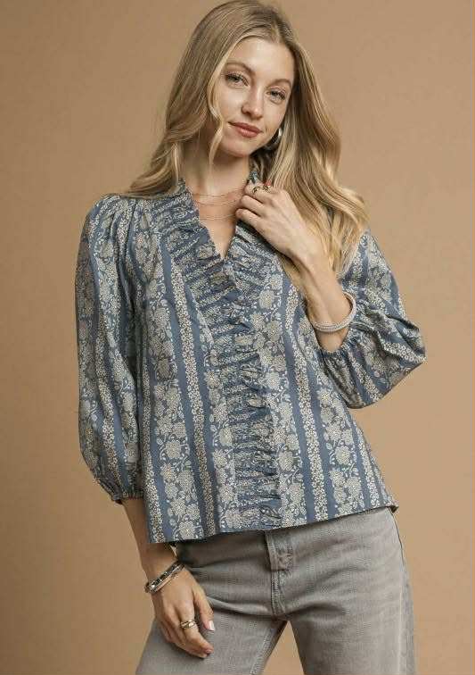 Ruffle Dusty Blue Top