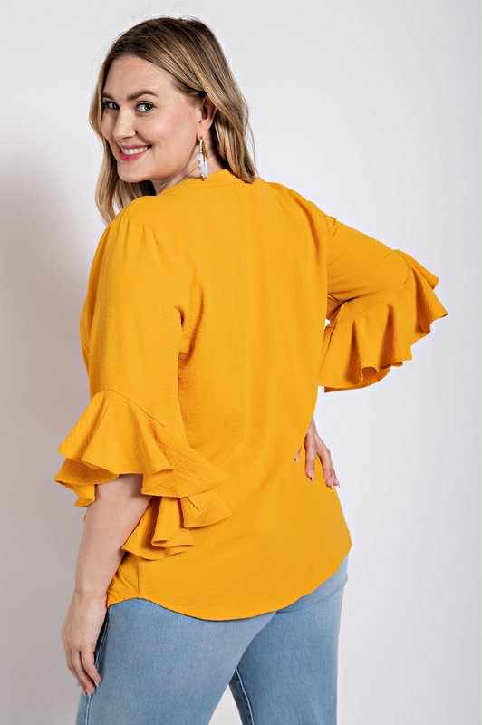 Plus Ruffle Bell Sleeve Top