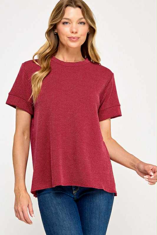 Cranberry Ribbed Top