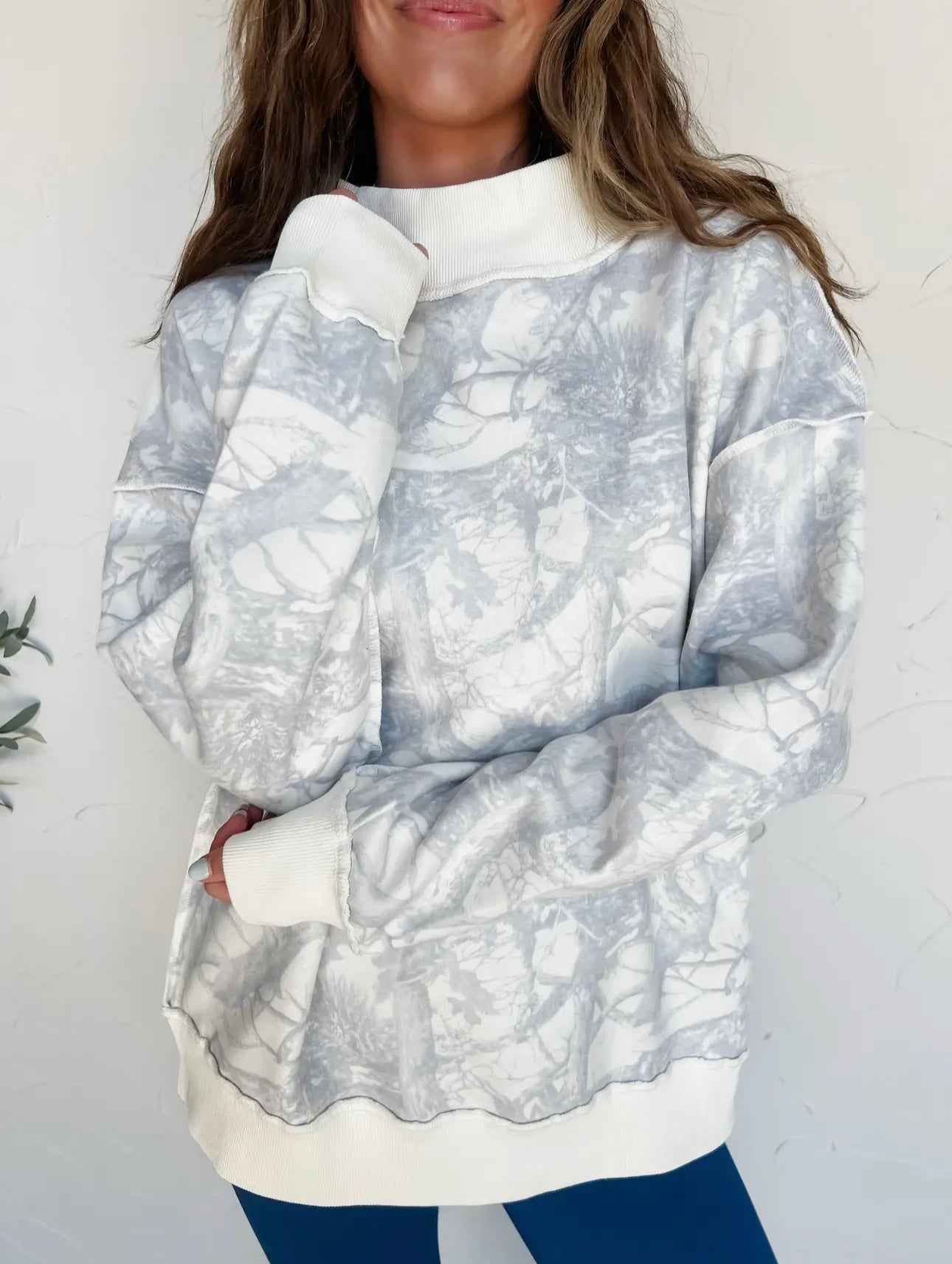 White Camo Mock Neck Pullover