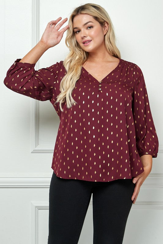 Plus Gold Fleck Burgundy Blouse
