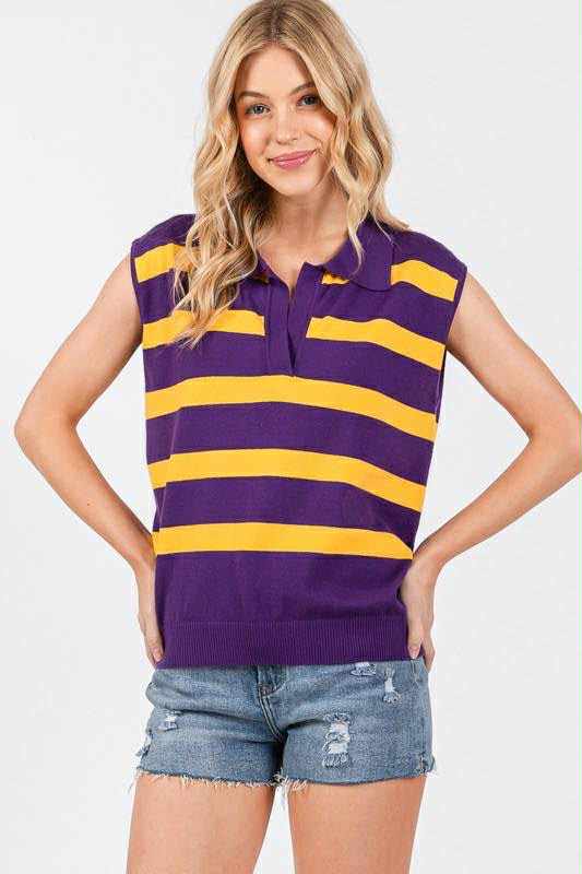 Preppy Stripe Purple & Gold Top