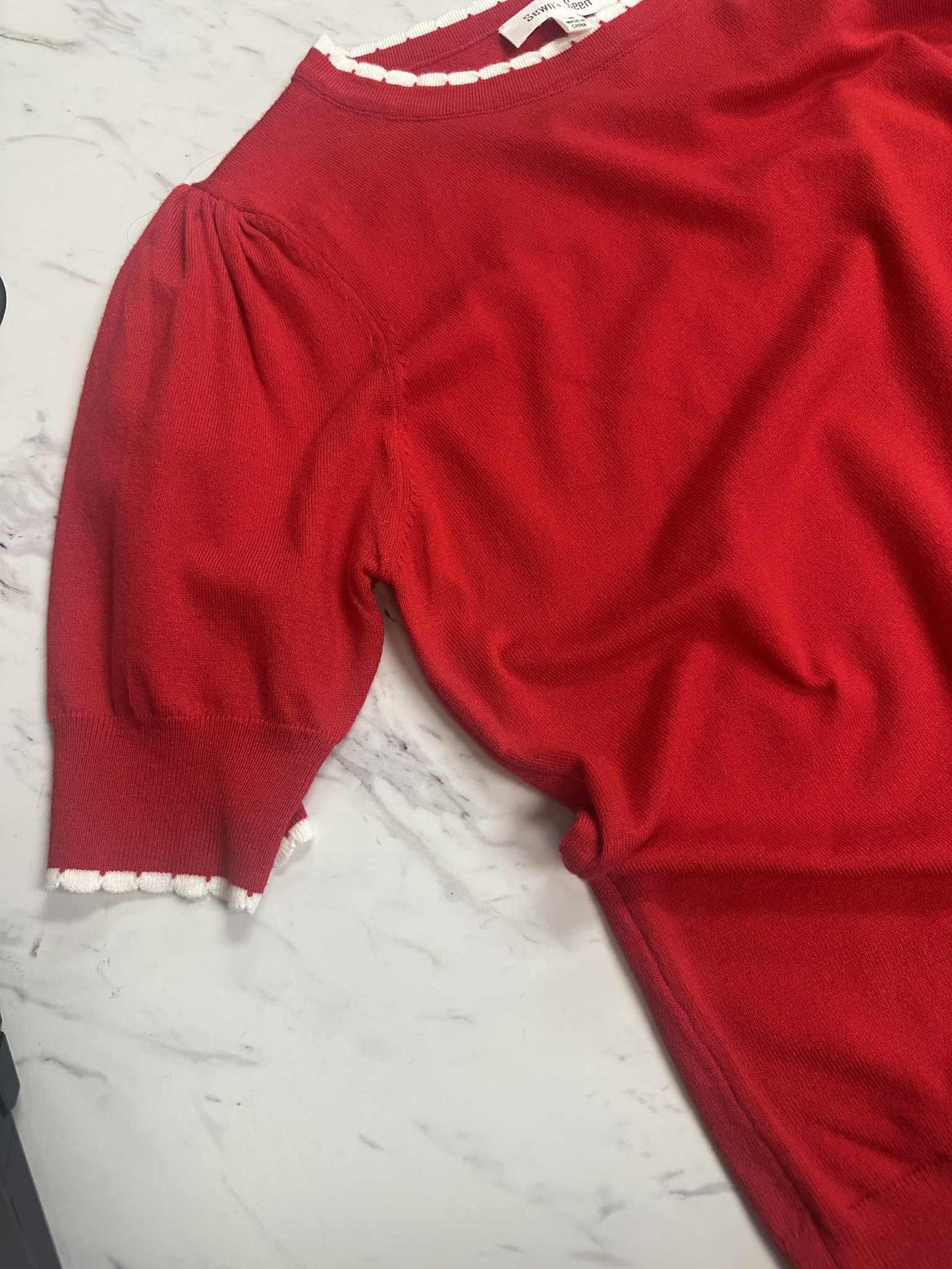 Red Scallop Trim Top