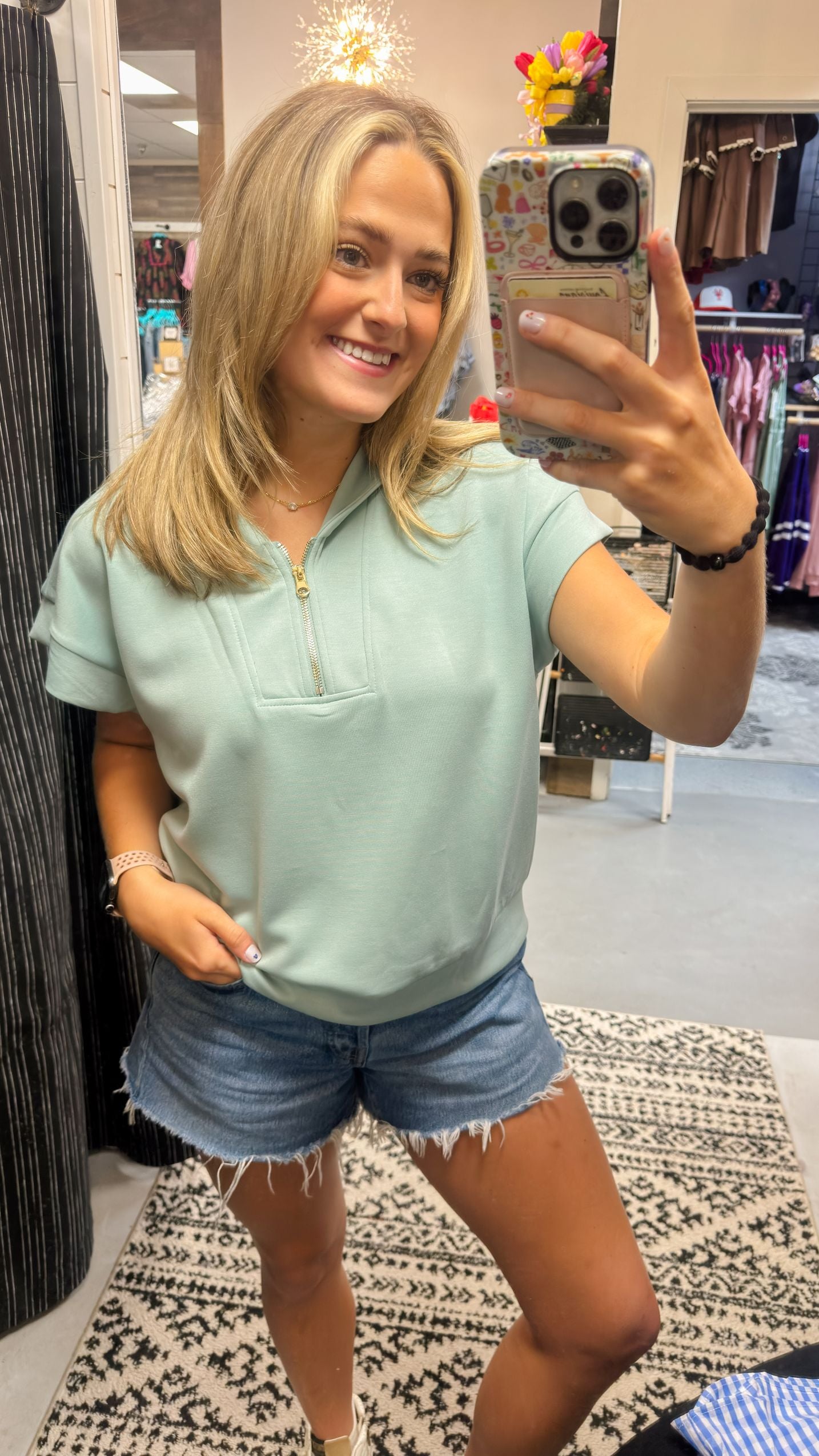 Mock Neck Zip Top