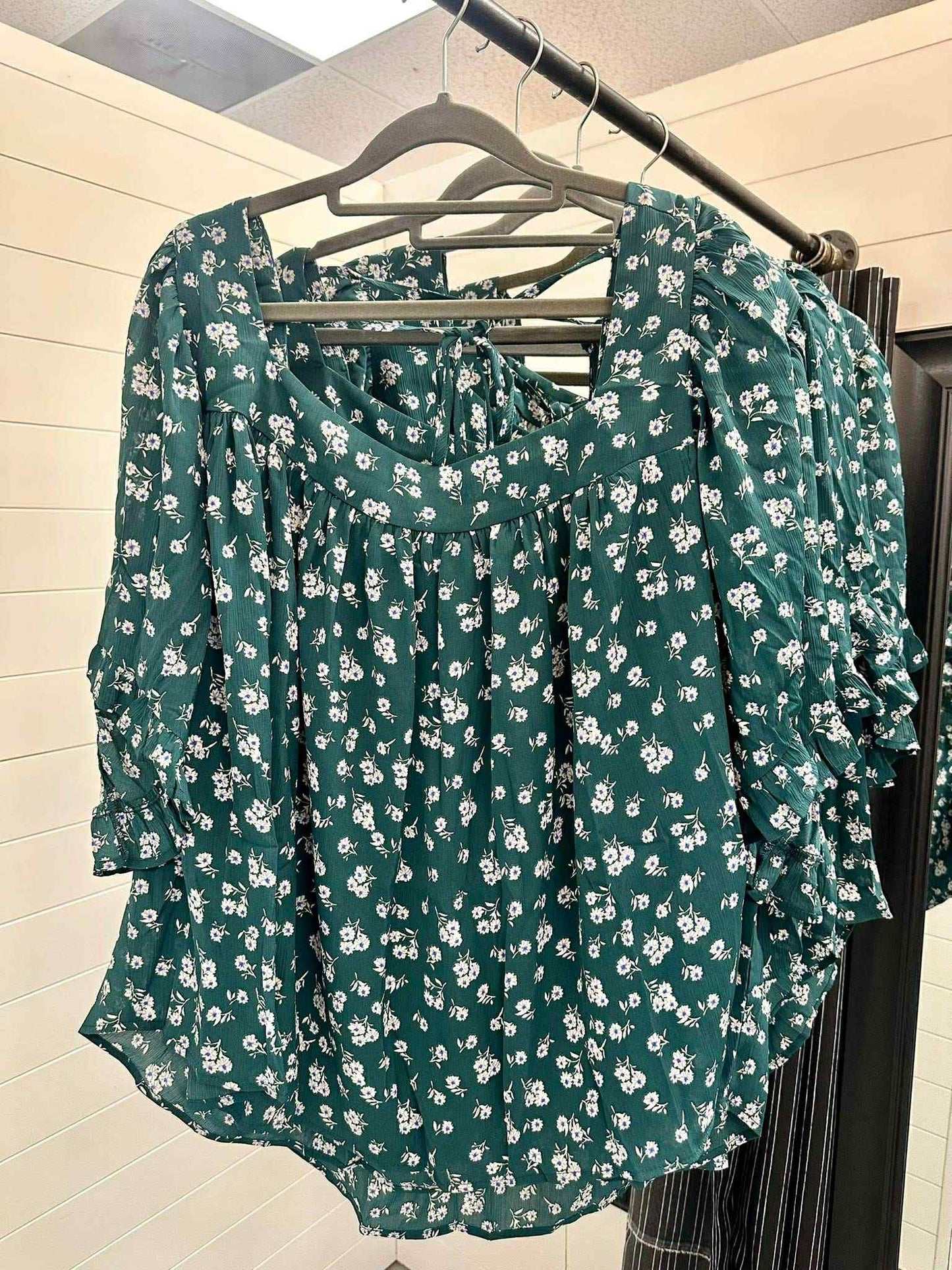 Plus Green Floral Blouse