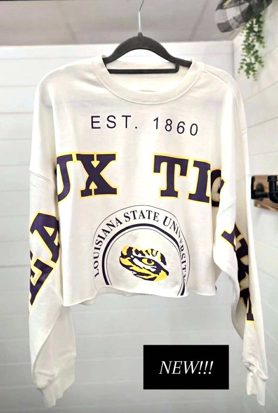 Crop Geaux Tigers Split Sleeve Pullover