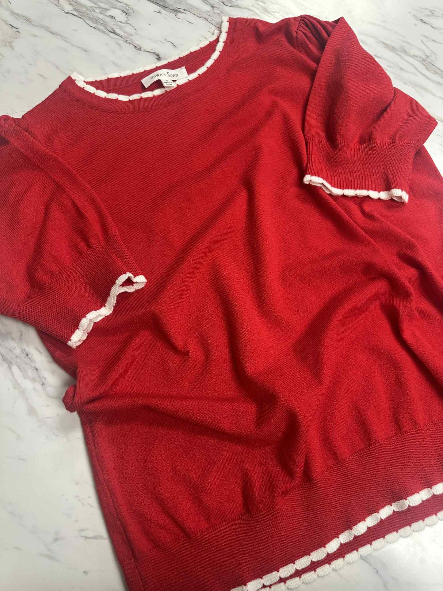 Red Scallop Trim Top