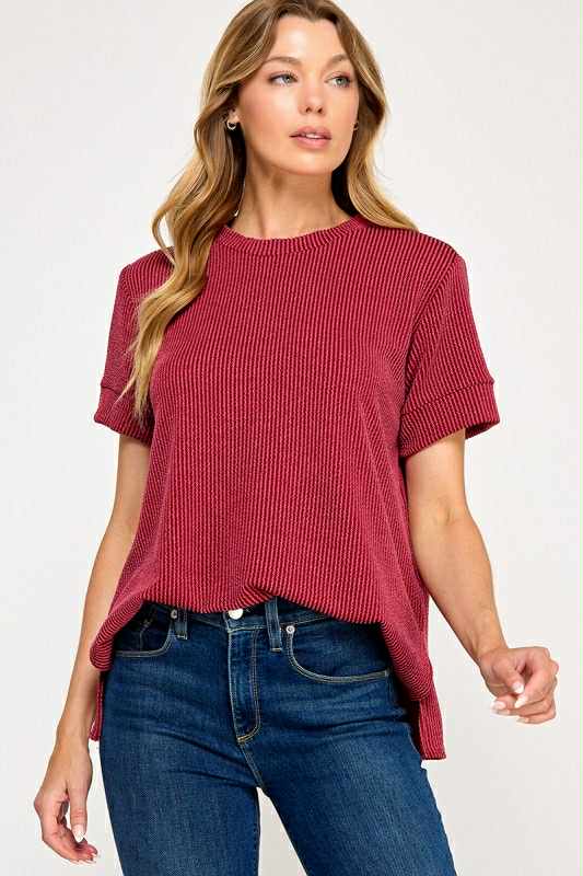Cranberry Ribbed Top