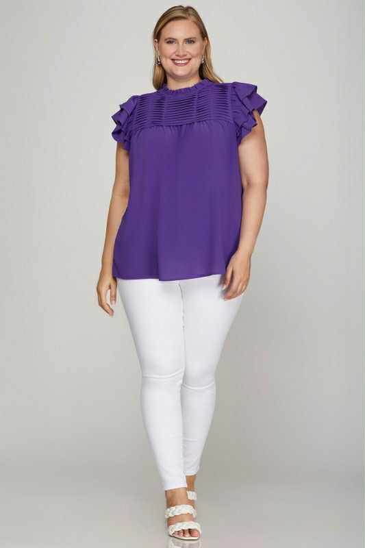 Plus Purple Ruffle Sleeves Top