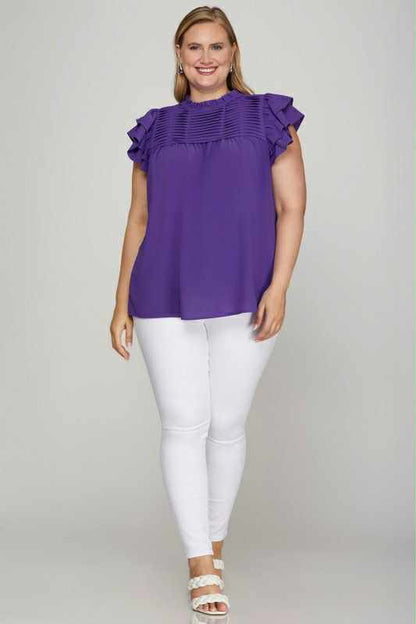 Plus Purple Ruffle Sleeves Top