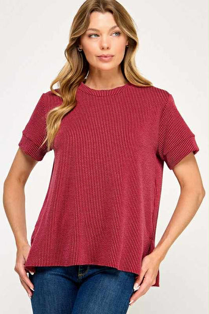 Cranberry Ribbed Top