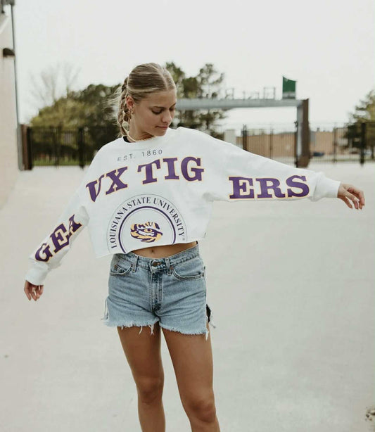 Crop Geaux Tigers Split Sleeve Pullover