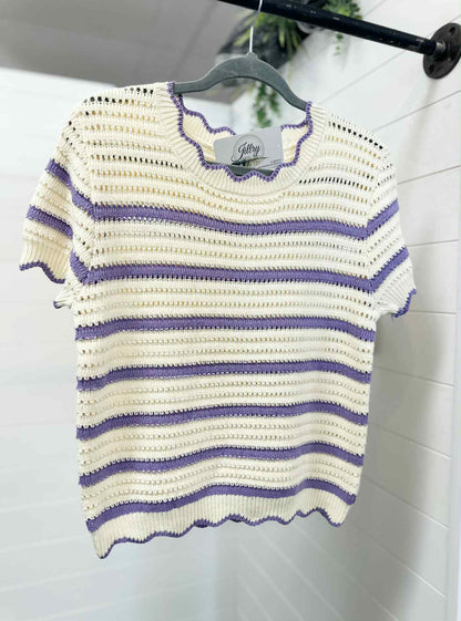 Lavender Striped Woven Knit Top