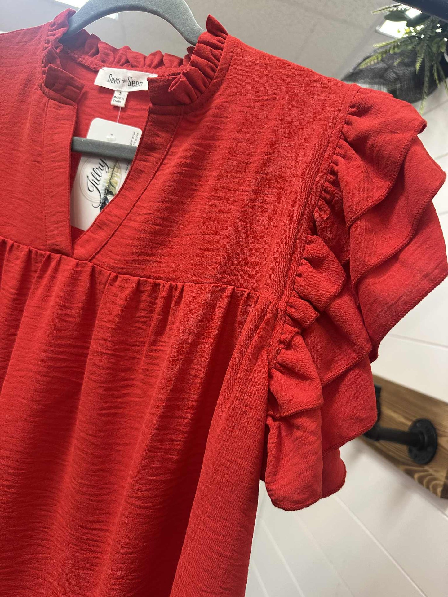 Red Ruffle Sleeve Top
