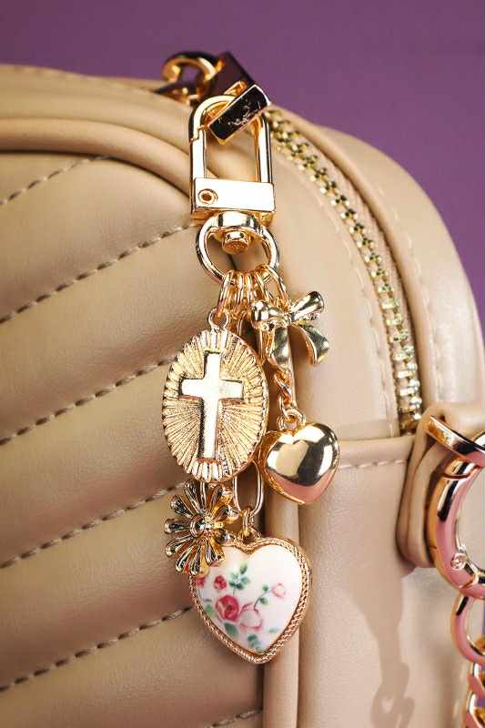 Cross Bow Heart Bag Charm