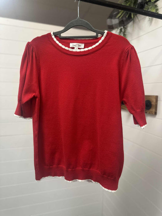 Red Scallop Trim Top