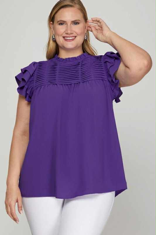 Plus Purple Ruffle Sleeves Top