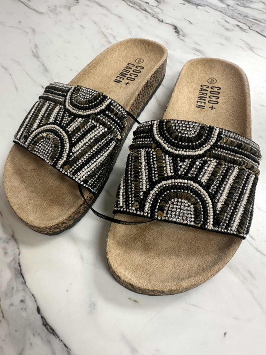 SALE! Black Beaded Slip On Sandals