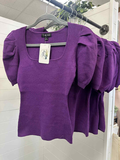 Puff Sleeve Ribbed Sweater Top