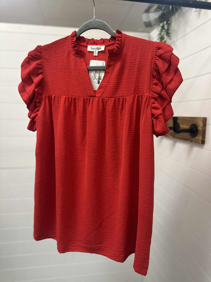 Red Ruffle Sleeve Top