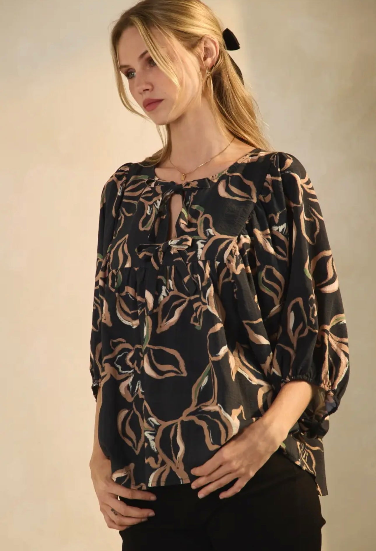 Tie Front Floral Blouse