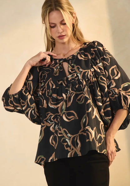 Tie Front Floral Blouse