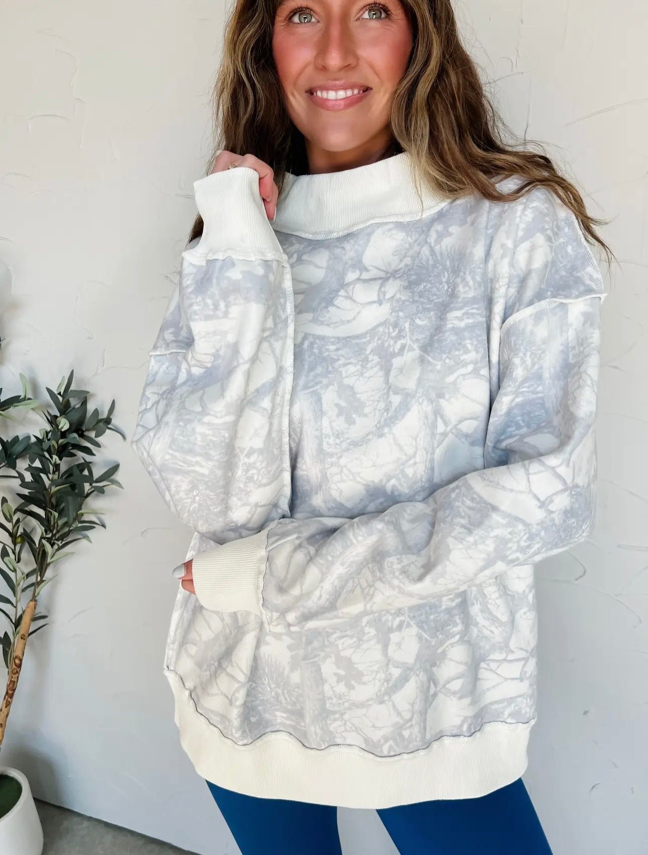 White Camo Mock Neck Pullover