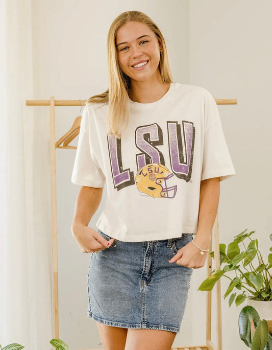 LSU Helmet Crop Tee