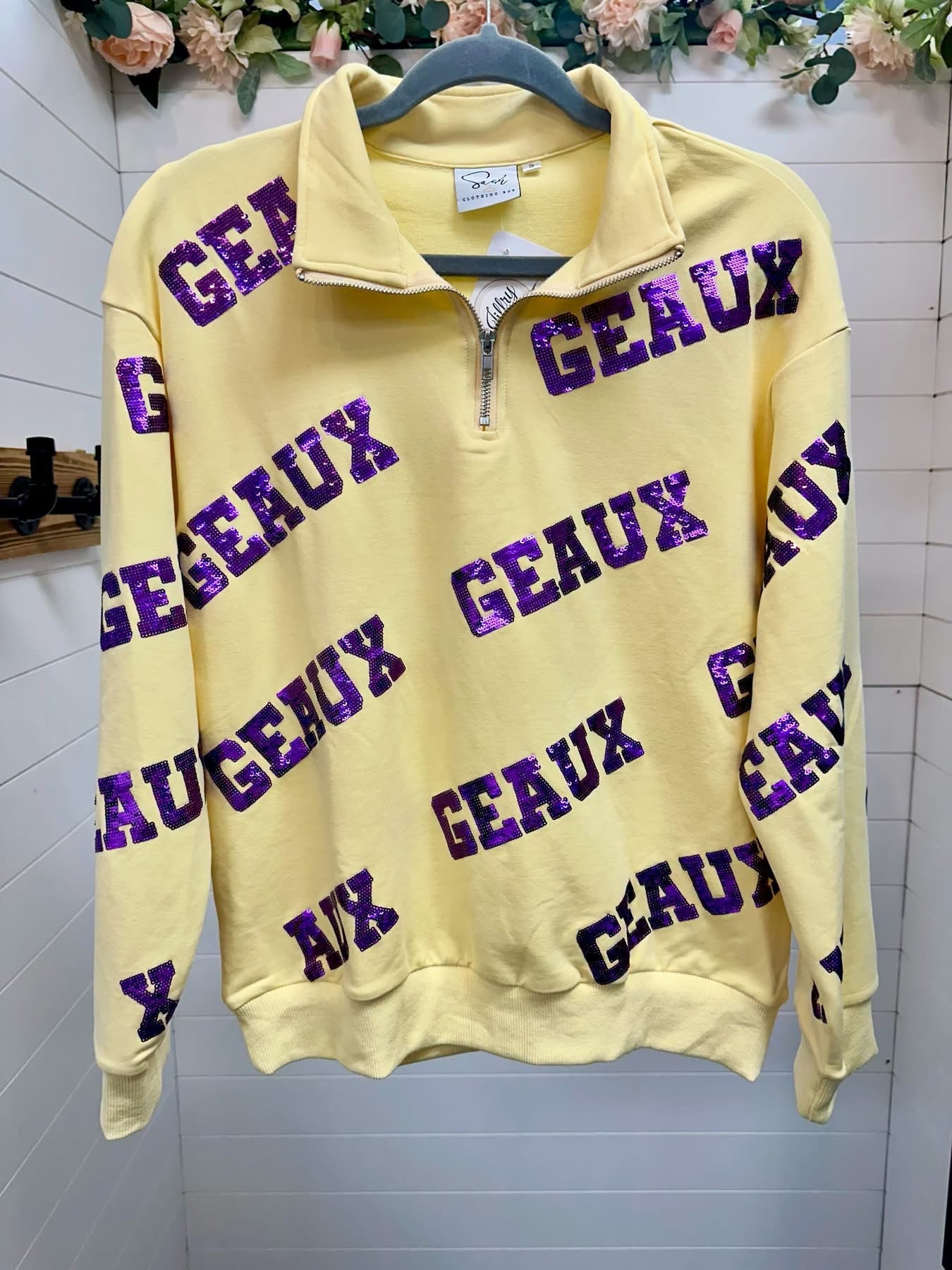 Geaux Sequin Mock Zip Pullover