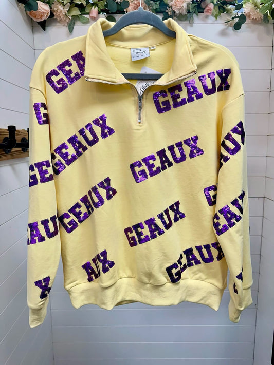 Geaux Sequin Mock Zip Pullover