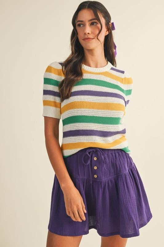Mardi Gras Striped Sweater Top