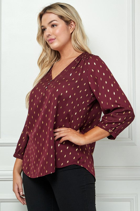 Plus Gold Fleck Burgundy Blouse