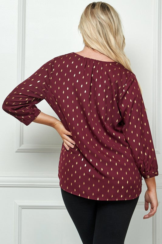Plus Gold Fleck Burgundy Blouse