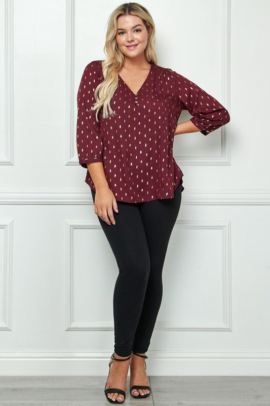 Plus Gold Fleck Burgundy Blouse