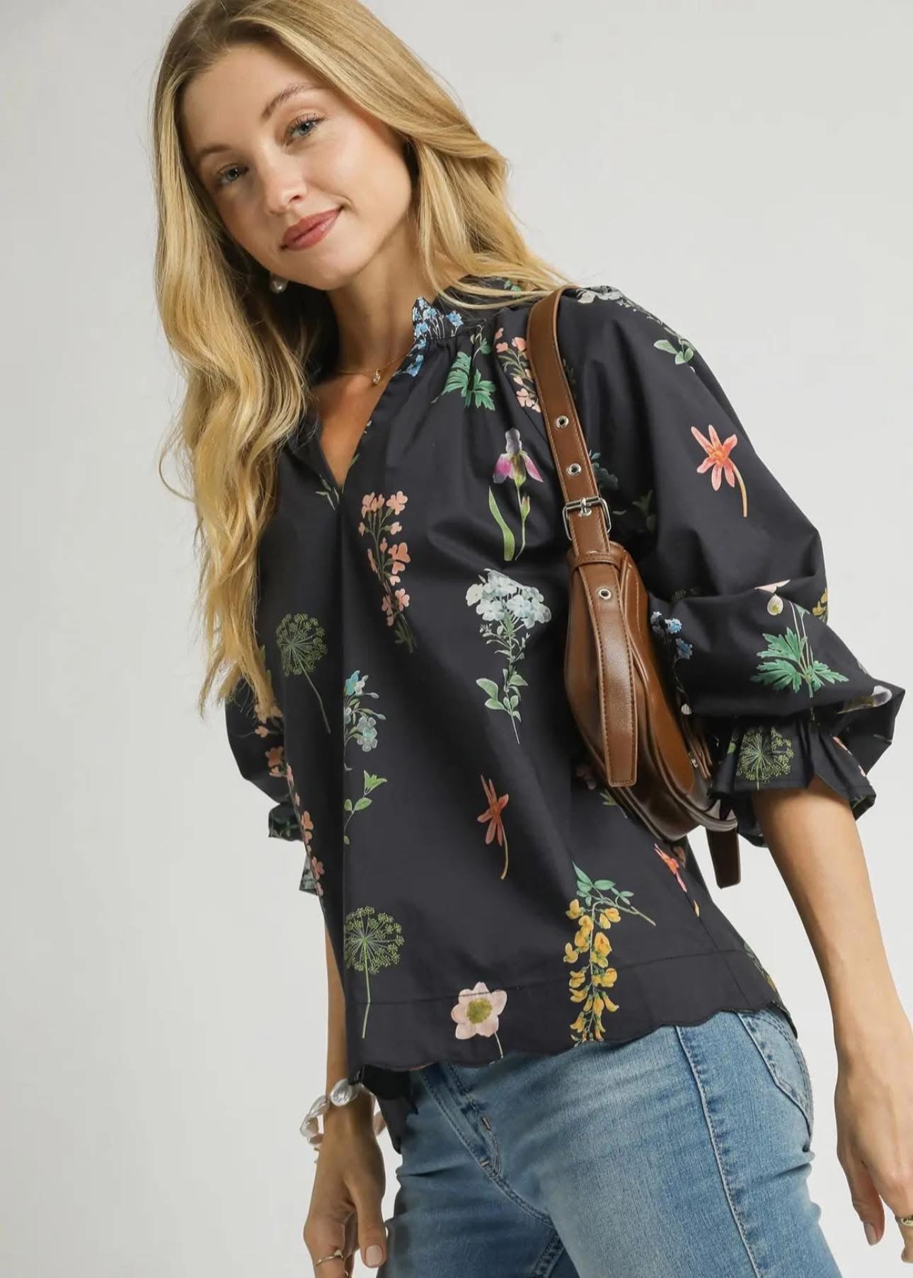 Black Floral Blouse, Misses & Plus