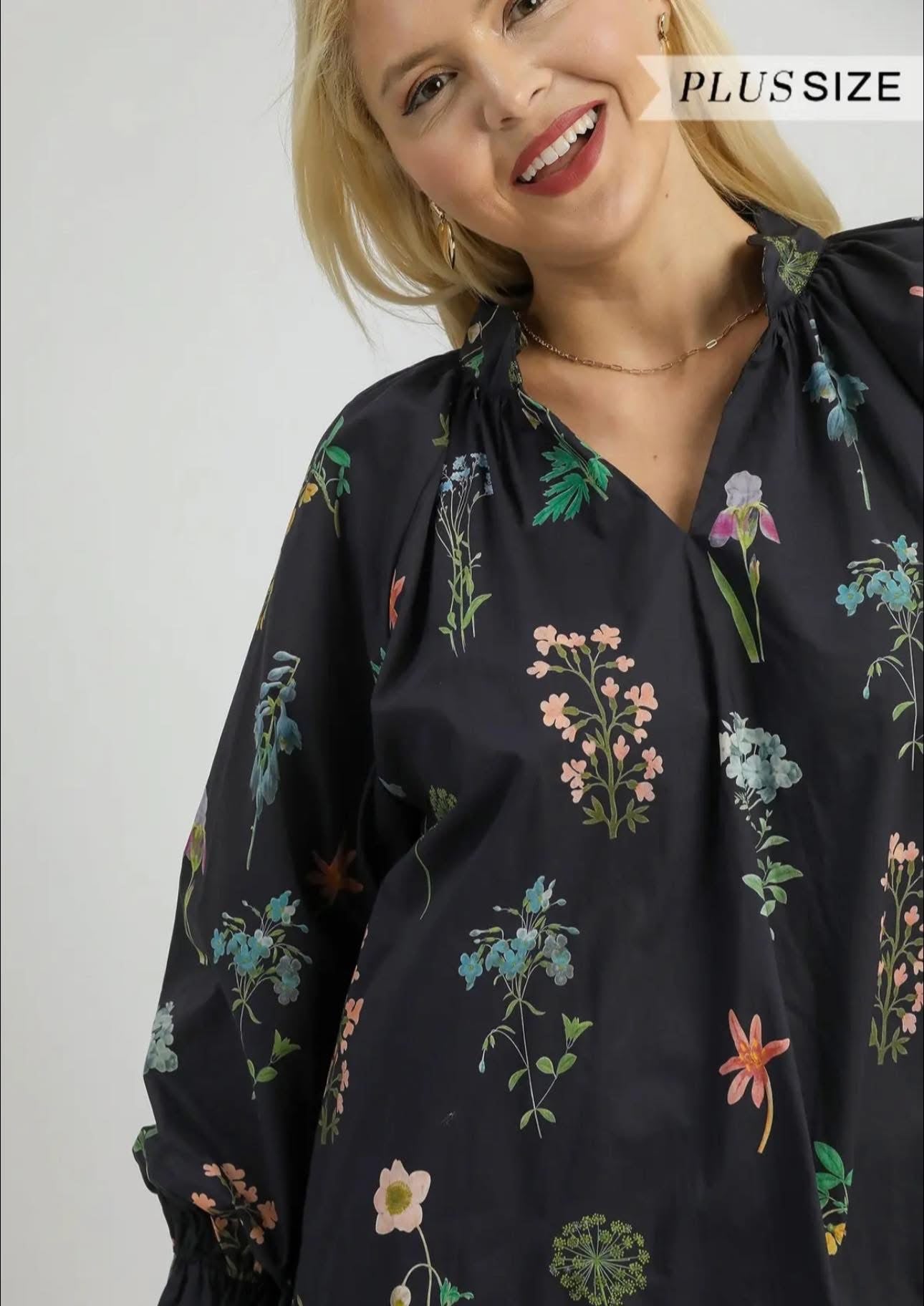 Black Floral Blouse, Misses & Plus