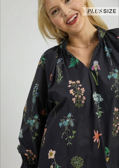 Black Floral Blouse, Misses & Plus