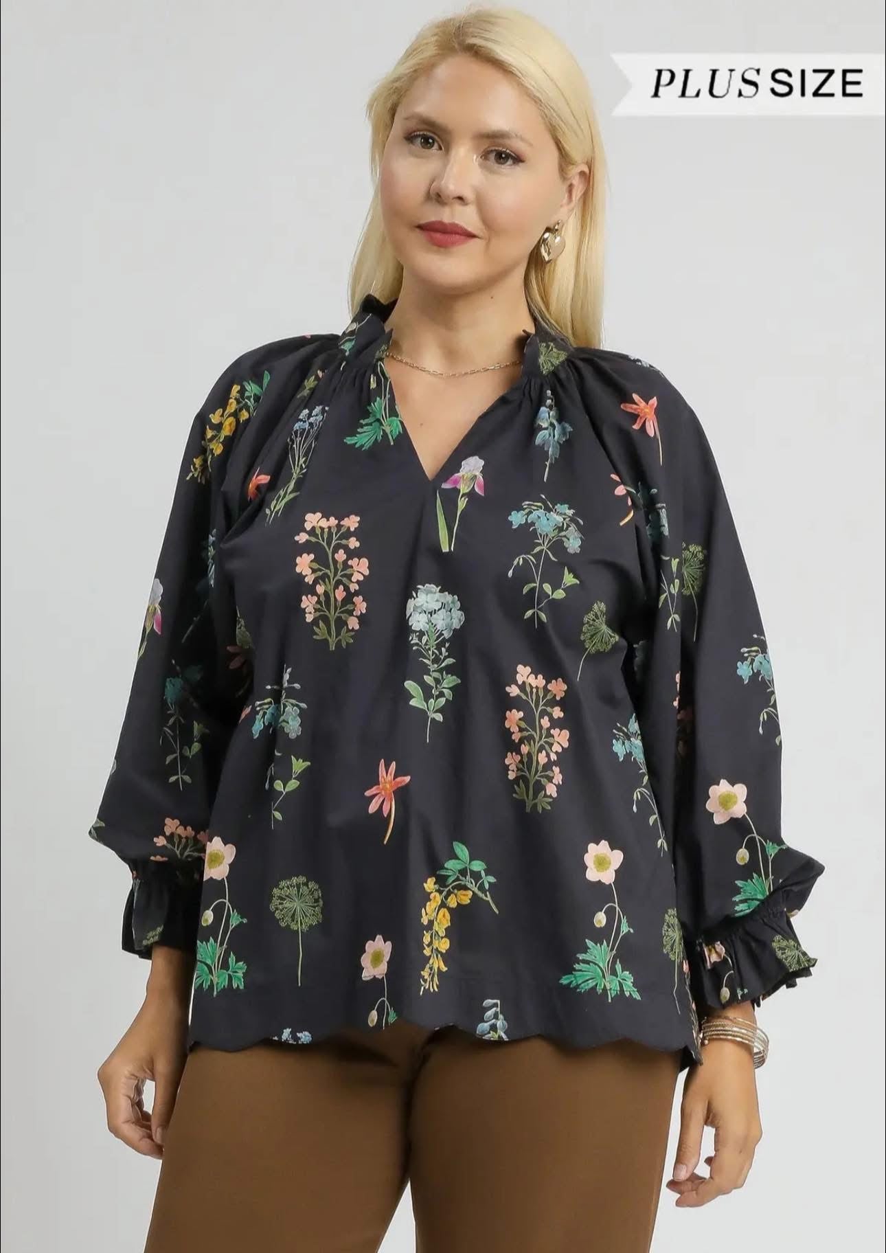 Black Floral Blouse, Misses & Plus