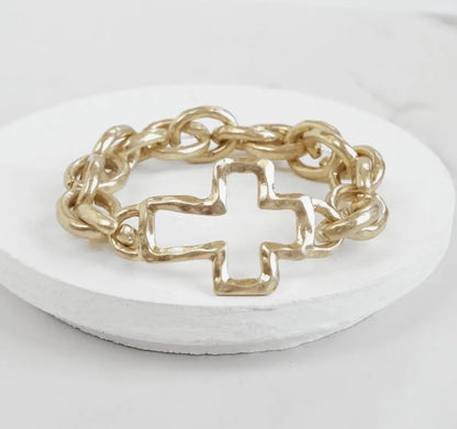 Chunky Gold Cross Bracelet