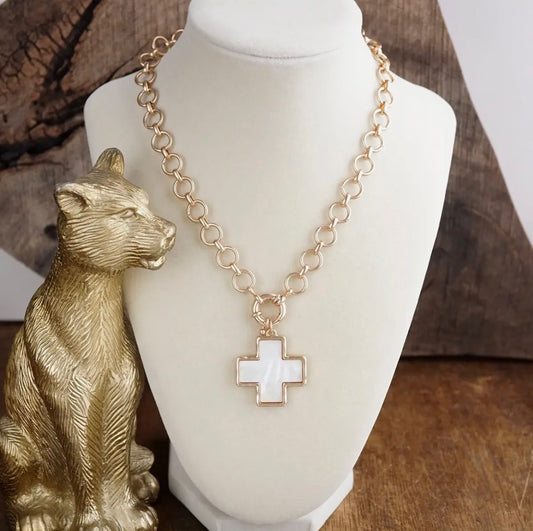 Mother of Pearl Cross Necklace