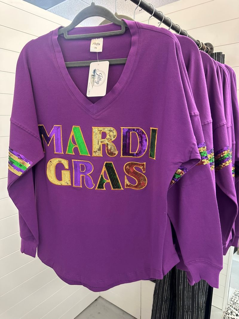 Sequin Mardi Gras Long Sleeve Top