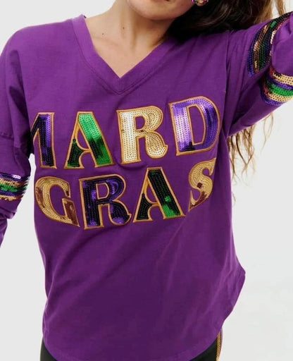 Sequin Mardi Gras Long Sleeve Top