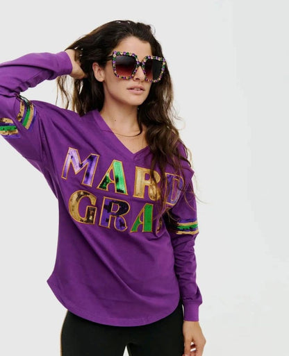 Sequin Mardi Gras Long Sleeve Top