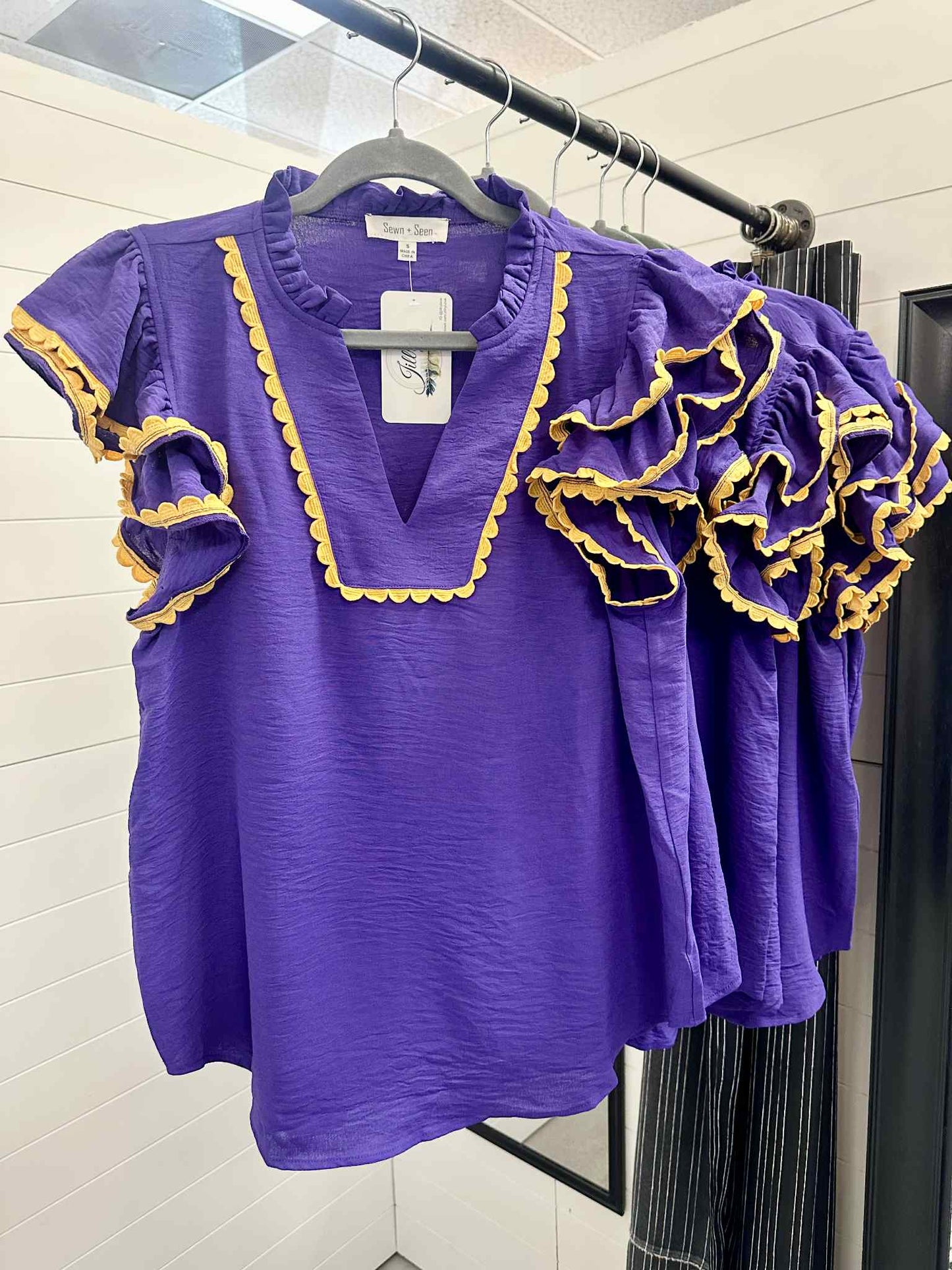 Purple & Gold Game Day Ruffle Sleeve Top
